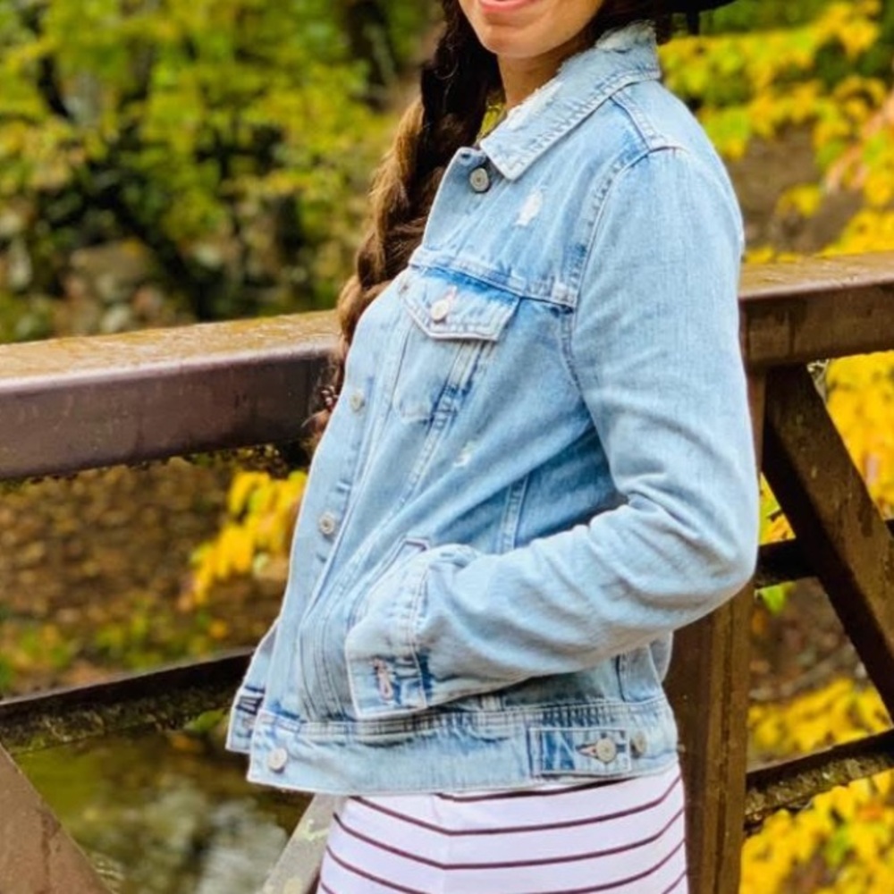 Old Navy Blue Distressed Oversized Denim Jacket Size XS
